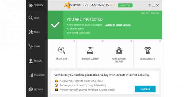 №2. Основное окно Avast Free Antivirus