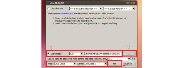 Рис. 2. Использование UNetbootin на Ubuntu