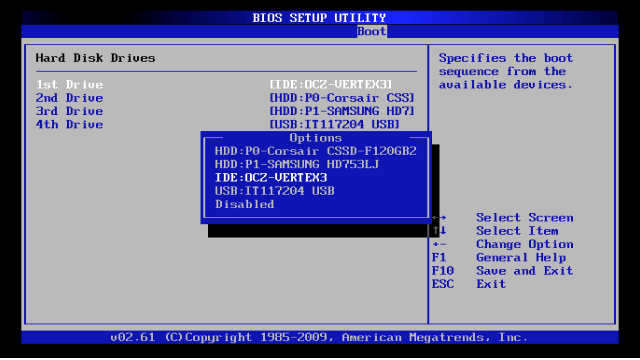 Рис. 8. Выбор диска в меню BIOS.