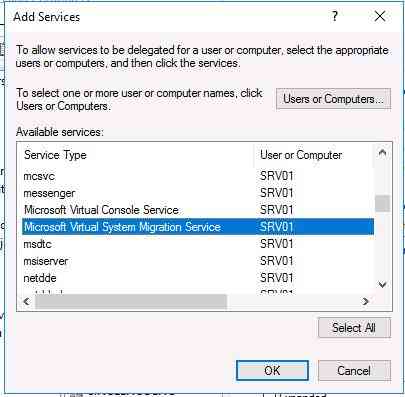 делегирование службы  Microsoft Virtual System Migration Service