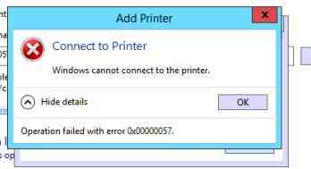 Ошибка поключения сетевого принтера 0x00000057 Windows cannot connect to the printer 