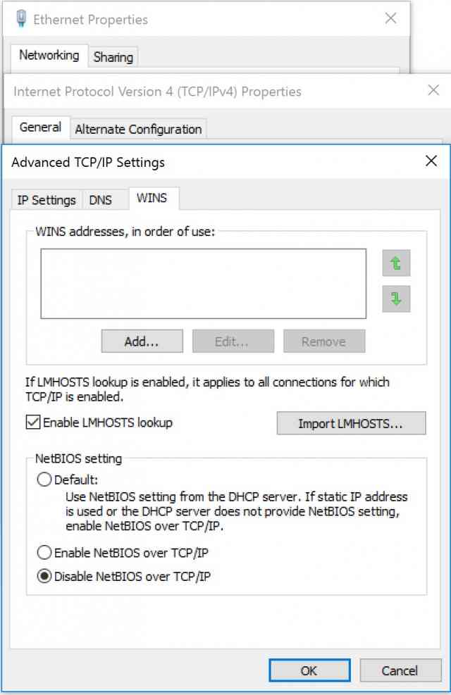 Отключить NetBIOS через TCP/IP в свойствах сетевого адаптера